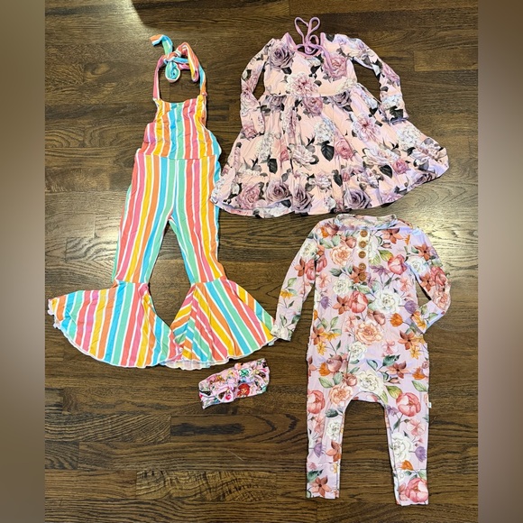 Posh Peanut Other - Bamboo Toddler 2T Lot of 4 Posh Peanut Ruffled Pajama Bums & Roses Romper Dress